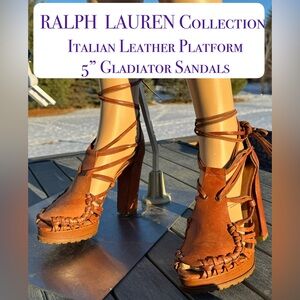 NEW🔥Ralph Lauren Collection, Purple Label Italian Leather Platform Sandals 👡 8 B